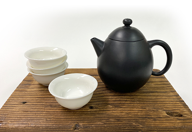 夾碳黑陶龍蛋壺組